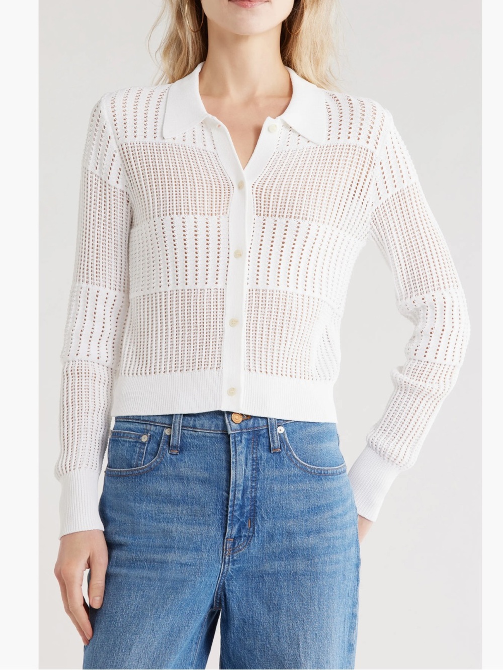 NWT ❄️ FRAME Crochet Cream Open-Weave Button Cardigan
